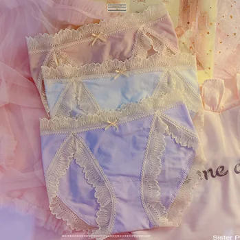 

Cute Lolita Briefs Cotton Comfortable Macarons Underpants Japanese Soft sister Mid waist Girl heart Sweet Lace Triangle panties