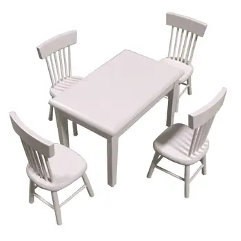 

5Pcs/Set 1/12 Doll House Mini Furniture Dining Table Chair Set Toy Model Decor for Children's Birthday Gift