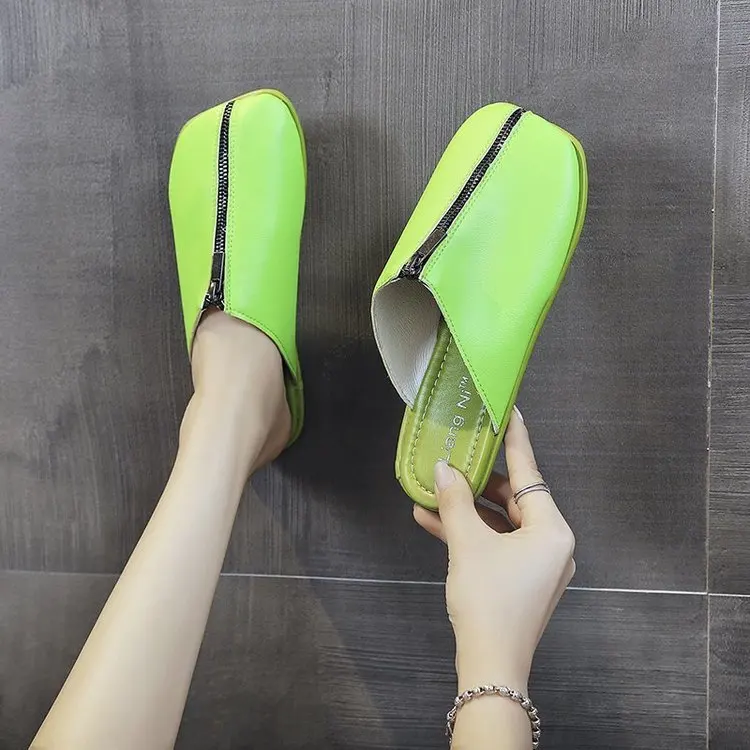 

Summer Outdoor Cool Semi-slipper Women Wear 2020 Zipper Casual All-match Flat-bottomed Lazy Sandals Vacation Casual Sandals