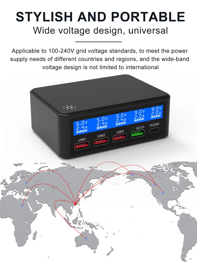 Tongdaytech 65W Multi USB Charger For Iphone 11 12 Samsung Carregador LCD Portatil Quick Charge QC3.0 Fast PD Charger Station usb quick charge 3.0