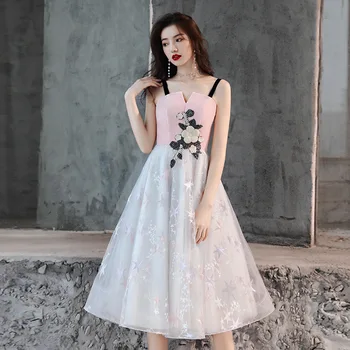 

Skyyue Appliques A-Line Banquet Dress For Women R259 Spaghetti Strap Formal Gowns Sleeveless Elegant Vestidos De Fiesta 2020