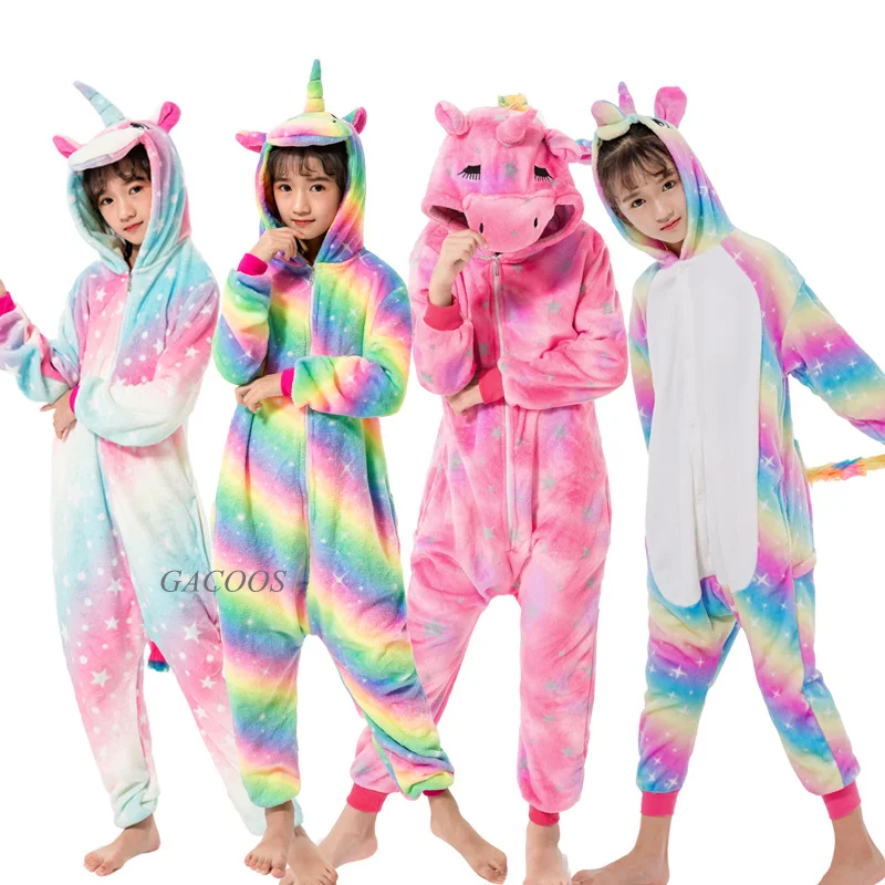 Зимняя Пижама с изображением единорога кугуруми для мальчиков и девочек, комбинезон с рисунком панды из аниме, детская одежда для сна, комбинезон с радужным единорогом для детей