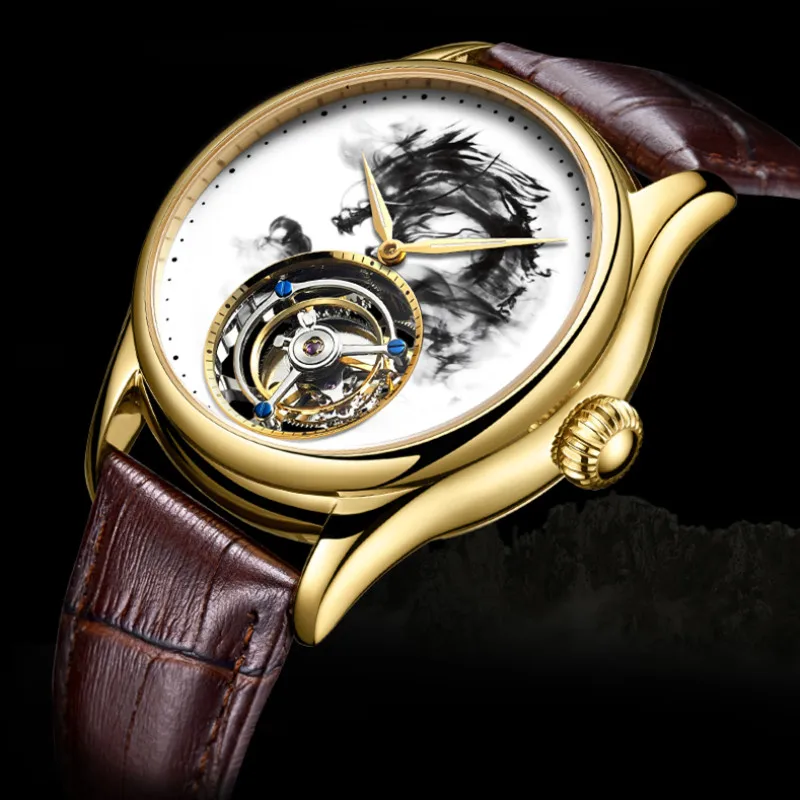 Ограниченная серия мужские Tourbillon часы Зодиак Дракон циферблат механические часы для мужчин s Tourbillon часы reloj дракон в подарок