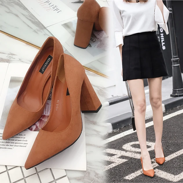 

Liren 2019 Summer Fashion Lady Vulcanize Shoes Square High Heels Shallow Pointed Wrapped Toe Comfortable Lady Elegant Shoes