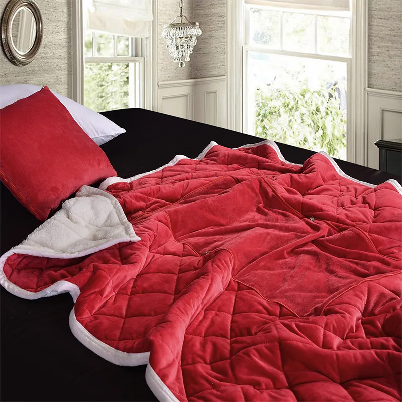 Pure Color Soft Crystal velvet Sheep Cashmere Pillow Blanket Sofa Office Dual Purpose cushion Plush Throw Winter Warm Sheet
