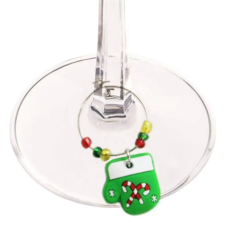 18PCS Christmas Themed PVC Glass Charms Wine Goblet Rings With Wire Hoops Drink Markers Party Supplies For Decoration