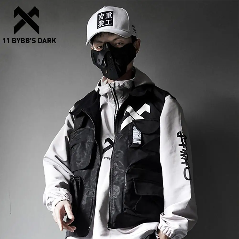 

11 BYBB'S DARK Vintage Cargo Vests Men Streetwear Sleeveless Tops Harajuku Casual Multi Pockets Hip Hop Vest Coats Men