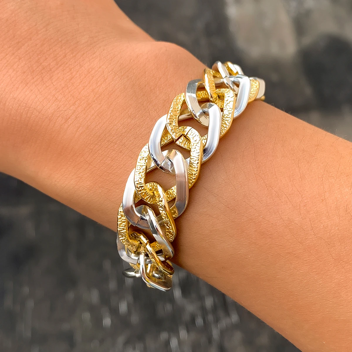 IngeSight.Z Mix Color Aluminium Link Chain Chunky Thick Bracelets Bangles Charm Couple Friendship 2021 New Jewelry | Украшения и