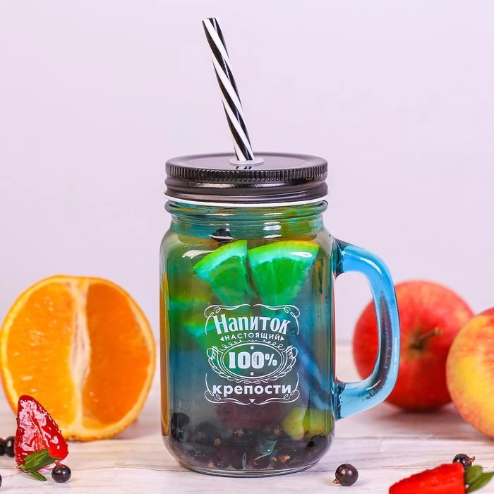 Банка стеклянная с трубочкой &quot100% крепости&quot|Стакан| |