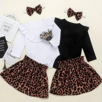 

2020 Spring Baby Girl 0-24M fashion long sleeve romper + Leopard pring dress + Headband 3pcs clothes set