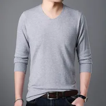 Осенний мужской свитер с v-образным вырезом и длинными рукавами, модный однотонный джемпер, тонкий свитер