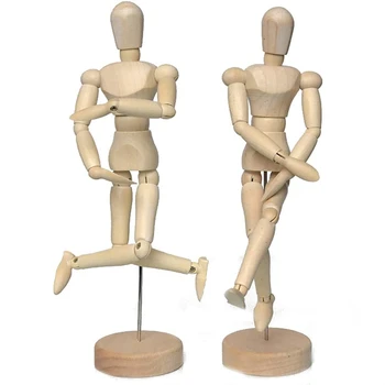 

12 Inch Flexible Wooden Puppet Model Removable Wooden Artist's Sketch Model Home Office Desk Decoration 2 Pcs