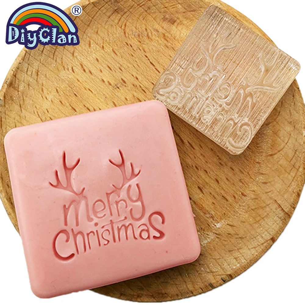 

Merry Christmas Soap Stamp Antler Imprint Pattern Soap Making Tools Custom Handmade Seal With Handle Z0177MC