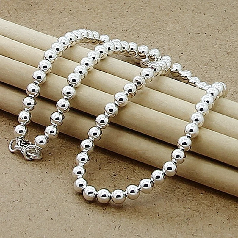 Женское колье из серебра 925 пробы 6 мм 8 мм|girlfriend gift|bead necklace925 silver |