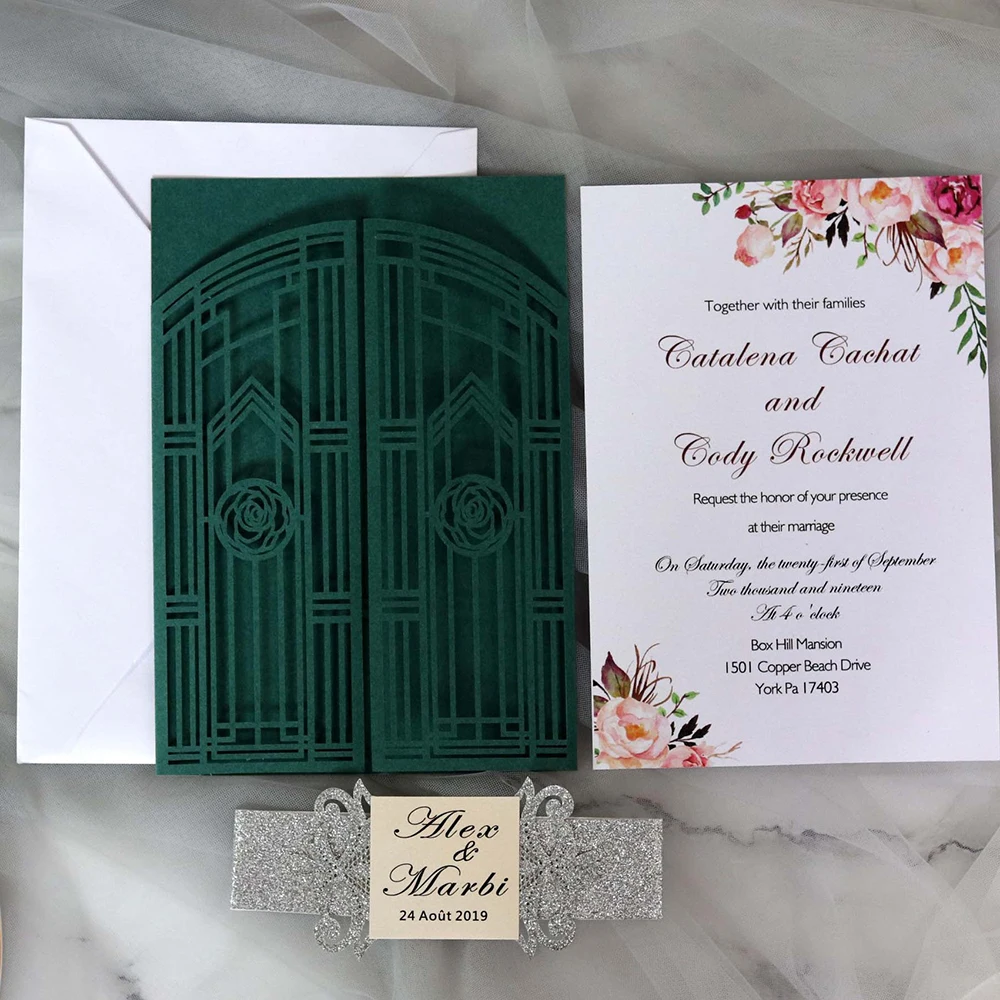  10pcs Creative European Style Wedding Invitation Cover Rose Flower Left and Right Open Openwork Fen - 4000509268742