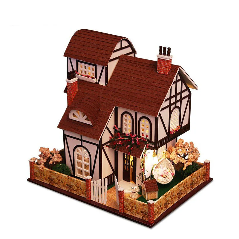 

DIY European Large Villa Dollhouse Miniature Furniture With LED Kits Doll Houses Assemble Toys Children Christmas Gift Casa