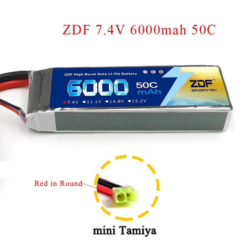 mini Tamiya Plug ZDF power RC 2S LiPo батарея 7,4 V 6000MAH 50C для RC Дрон Квадрокоптер вертолет Автомобиль Лодка Самолет - Цвет: mini Tamiya Plug