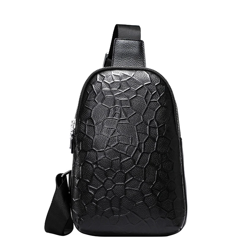 

ZROM Men's Chest Bag Backpack Multifunction Chest Pack Men Genuine Leather Backpack Black Cowhide Shoulder Bag Travel Back Pack