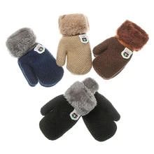 Новое поступление, зимние вязаные перчатки для маленьких мальчиков и девочек, теплые рукавицы на весь палец, Мультяшные перчатки для детей, малышей