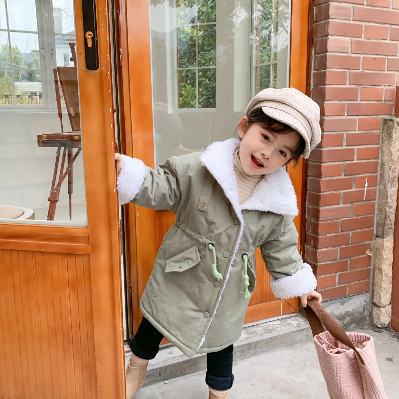 

Children Leisure Coat Winter-style Girl Thickened Waist-and-back Coat Lamb Collar Infant Baby Thickened Jacket Kids Fleece Coat