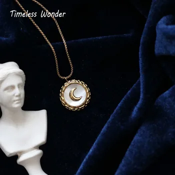 

Timeless Wonder Titanium Shell Moon Charm Necklace Women Stainless Steel Jewelry Gothic Boho Top Ins Japan Gift Rare Cute 5546