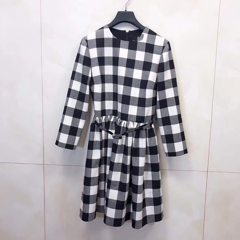 Casual Plaid Stripes Dresses Women O-Neck Dress Autumn Long Sleeve Loose Fashion Natural Women's Clothing Dresses