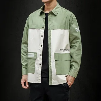 

Patchwork Color Spring Shirt Men Long Sleeve Turn Down Collar Mens Shirts Plus Size M-5XL Autumn Cotton Breathable Shirt Male