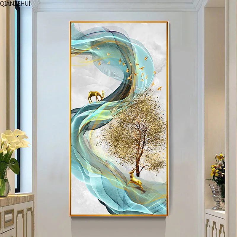 

QIANZEHUI,Diamond Embroidery,Round Diamond European Fortune tree elk Full rhinestone Diamond painting cross stitch