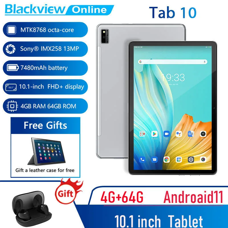 Blackview 10 1-дюймовый планшет с восьмиядерным процессором MTK8768 ОЗУ 4 Гб ПЗУ 64 ГБ 2021 мАч