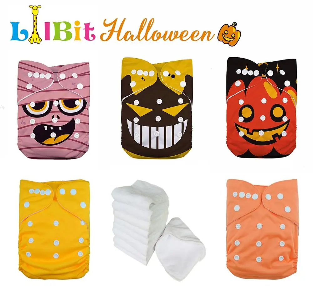 LilBit праздничные принты на День Благодарения для мальчиков и девочек Многоразовые моющиеся детские подгузники - Цвет: Halloween02