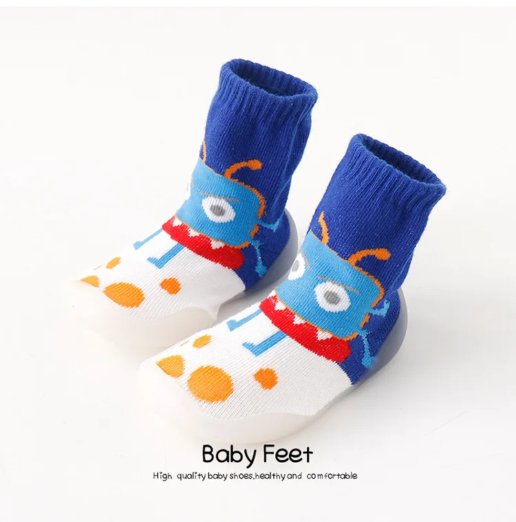Sapatos de Bebê Meia com Solas Criança Interior Meias Recém-nascido Inverno Grosso Terry Algodão Bebê Menina Borracha Monstro Planeta Meia 5 Online shopping