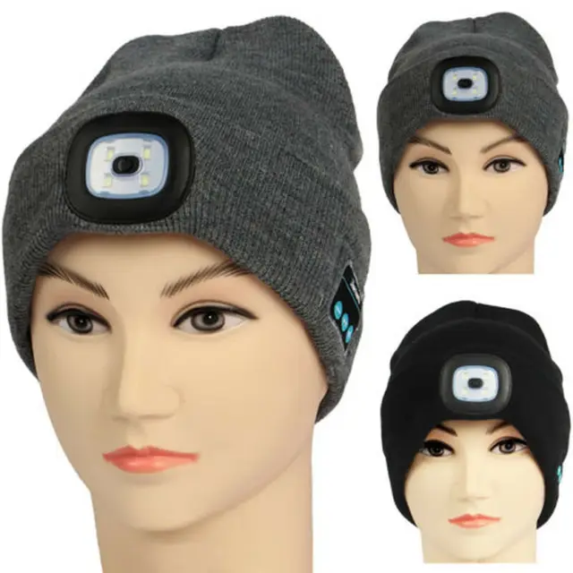 Winter Beanie Hat Wireless Bluetooth5.0 Smart Cap Headphone Headset With 4 LED Light Handfree Music Headphone Warm cable Knitted 1