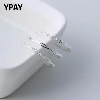 

YPAY Simple Infinity Design Adjustable Finger Rings for Women 100% Genuine 925 Sterling Silver Ring Bague Fine Jewelry YMR773