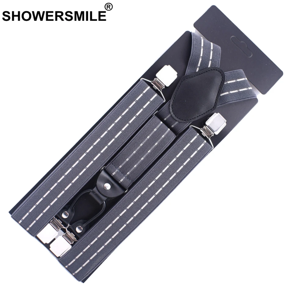 SHOWERSMILE мужские подтяжки в клетку темно-синего цвета подтяжки размера плюс 125 см мужские s 4 зажим подтяжки Y назад мужские полосатые брюки ремень