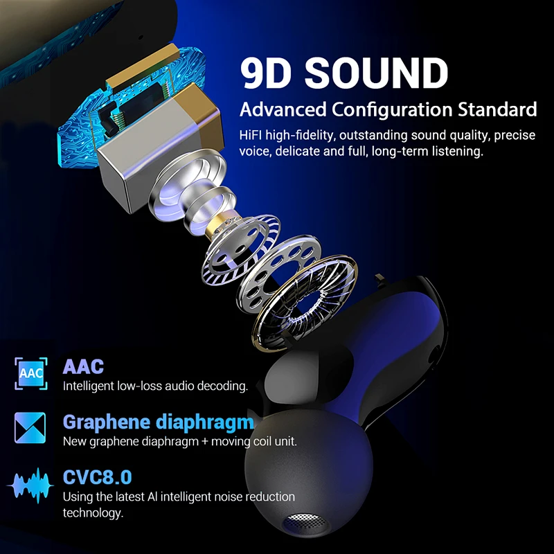TWS Handsfree Bluetooth Earphone Bass Stereo Gaming Sport Touch Control Headset Mic LED earbuds Display Sport Wireless Headset