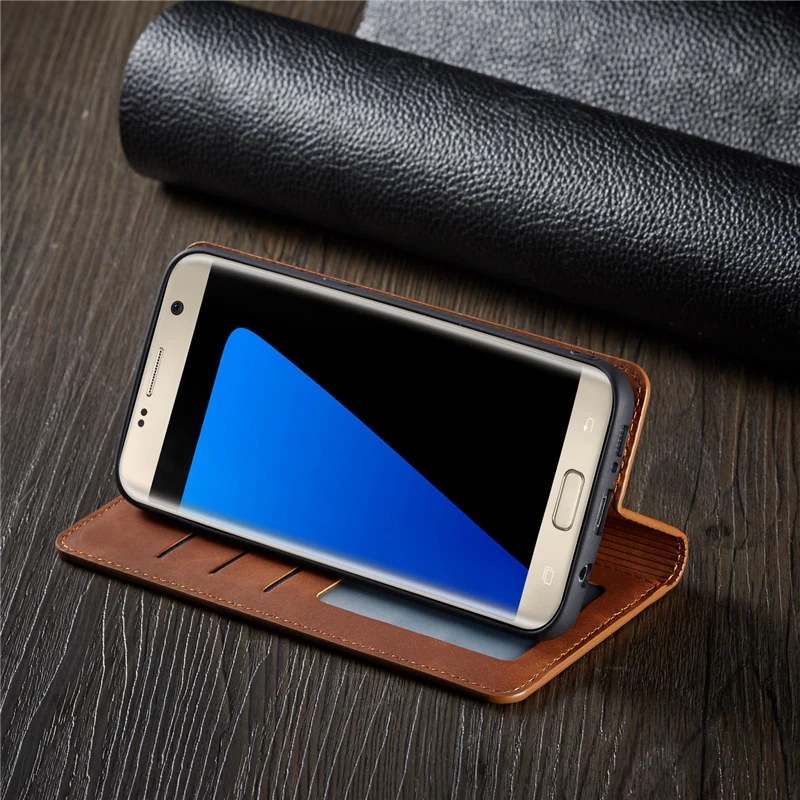Бумажник флип чехол для samsung S7edge роскошный из искусственной кожи держатель карт на магнитах стенд 360 Защита чехол для Galaxy S7 Edge Carcasa