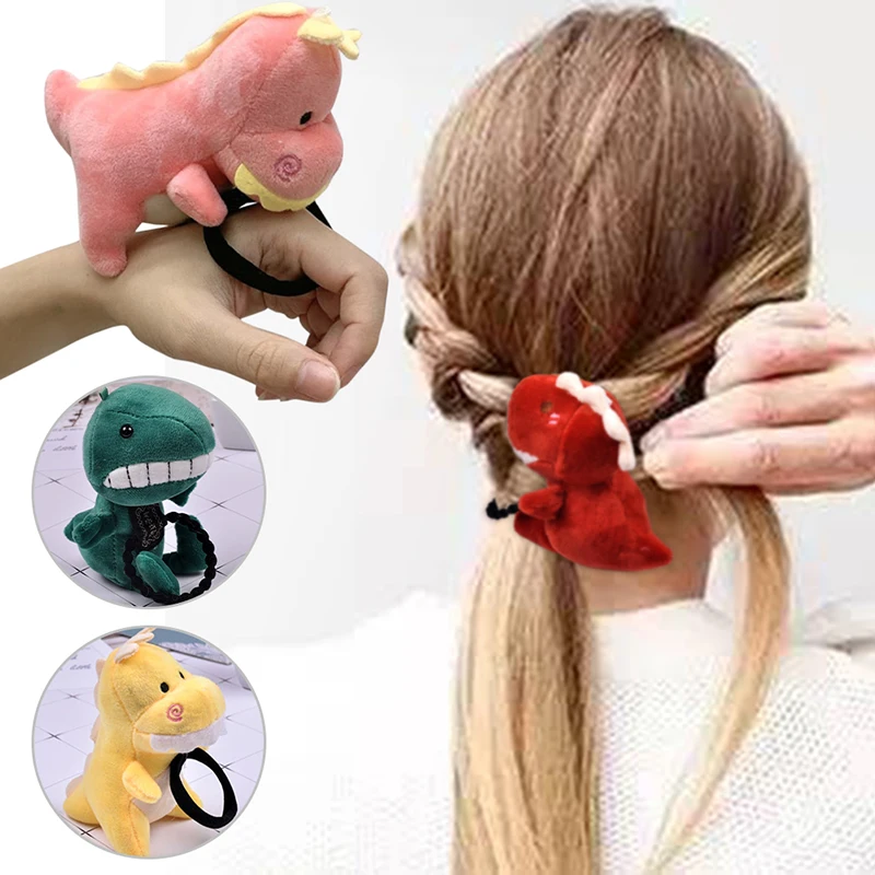 Cute Large 3D Cartoon Dinosaur Hair Rope Plush Toy Bamboo Joint Rubber Band Decorative Ponytail Holder Photo Props