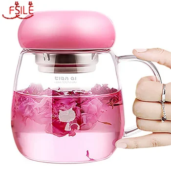 

FSILE Exquisite and Compact Glass Female Office Flower Tea Cup with Tea Compartment Men and Women Home Tea Cup 380ml Water Cup