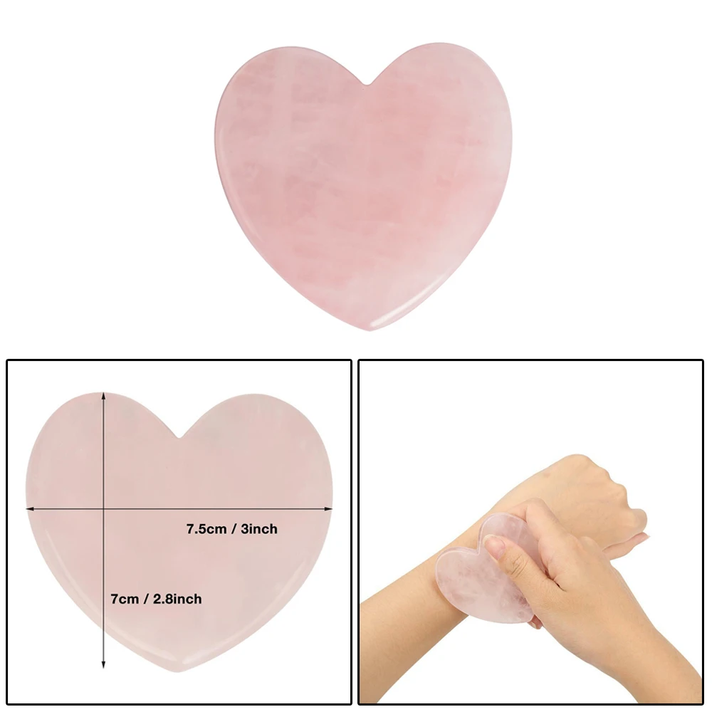 Естественная форма сердца Нефритовый камень массаж лица розовый гуаша доска