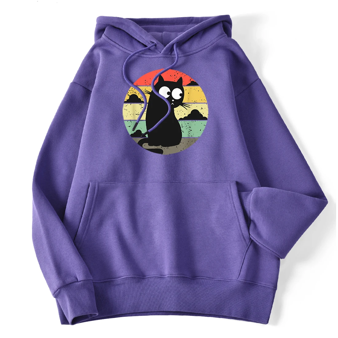 

Black Cartoon Cats Print Hoodies Loose Pullover 2020 Autumn Winter New Women's Fashion Brand Long Sleeve Fleece Warm Sweatshirts