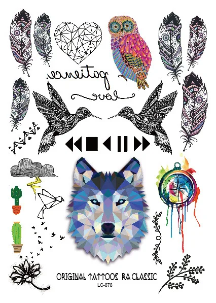 YuBeauty Birds Feather Animal Totem Temporary Tattoos LC-Series - Цвет: LC878