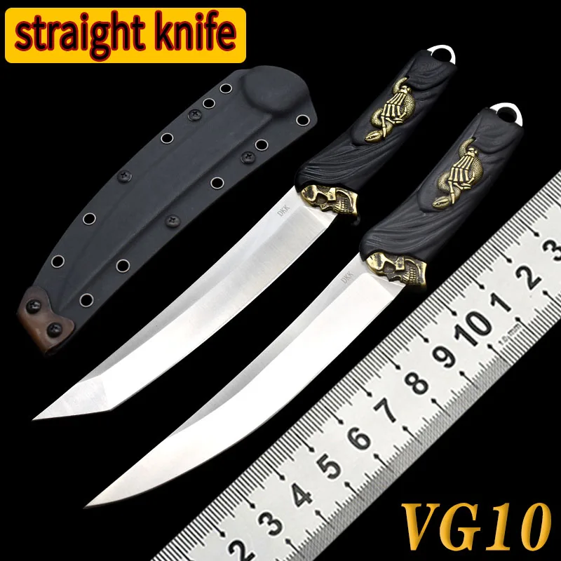 

VG10 Steel Straight Knife Outdoor Tactical Wilderness Hunting Survival Rescue Camp Climbing self-defense Fixed Blade knife Gift