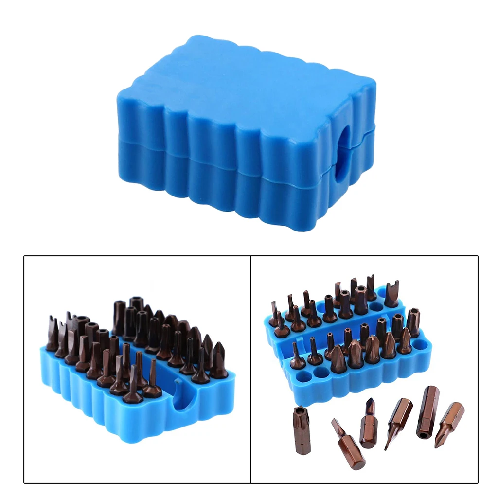Set of 2 32 Holes Plastic 6.35mm Hex Shank Screw Bits Holder High Quality Blue Color