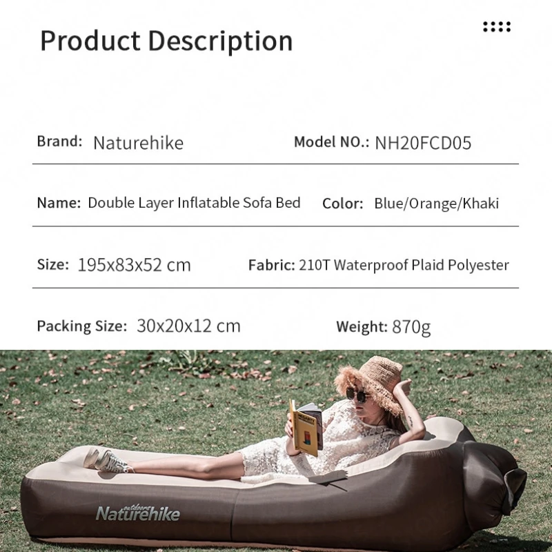 Naturehike Double-Layer Inflatable Sofa Outdoor Beach Bed Lunch Break Beach Portable Lazy Net Red Air Cushion Chair NH20FCD05 6