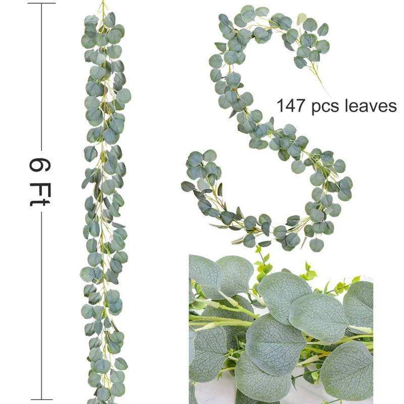 2 м искусственная гирлянда эвкалипта длинный лист растения лоза зелень листва домашний сад Декор Свадебная вечеринка украшения