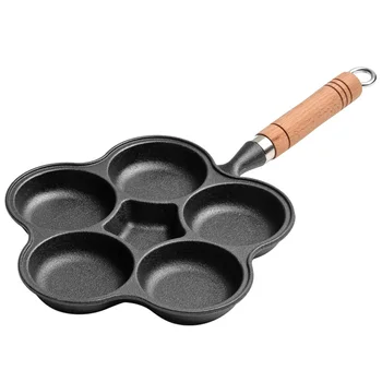 

5 Holes Wooden Handle Non Stick Cookware Hamburger Frying Anti-scalding Household Multi-function Kitchen Omelette Pan Portable