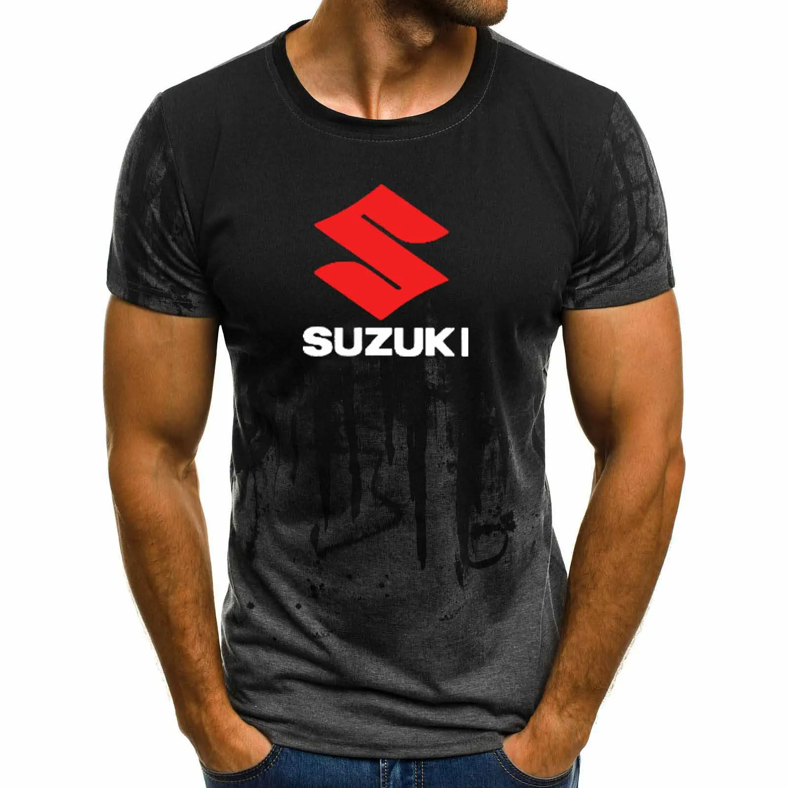 Мужская футболка с коротким рукавом и логотипом Suzuki, летняя повседневная хлопковая Футболка с градиентом, модная мужская брендовая футболка в стиле хип-хоп Harajuku
