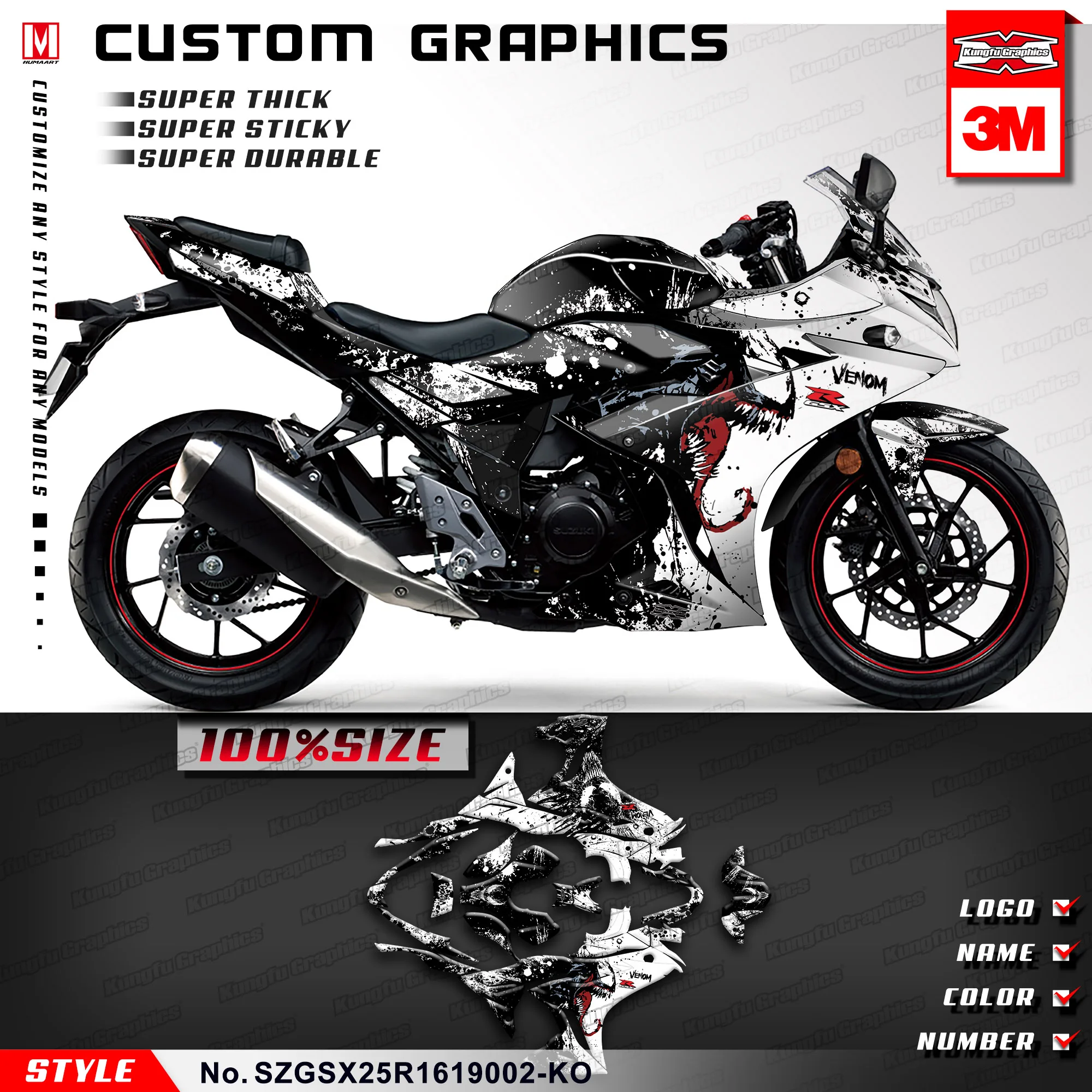 

Полный комплект водонепроницаемой наклейки KUNGFU GRAPHICS для Suzuki GSX250R 2016 2017 2018 2019 2020