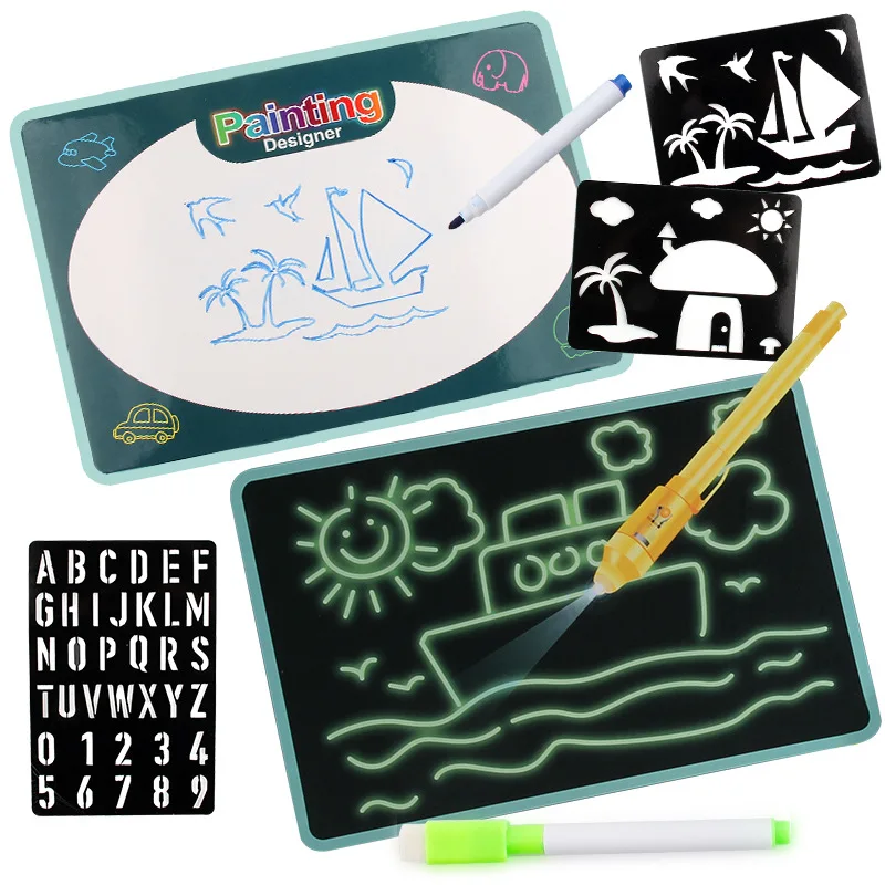 

Two-in-One Dual Purpose Children 3D Wipable Fluorescent This Drawing Board Shining Graffiti Magical Writing Board ye guang ban