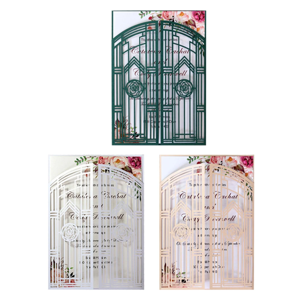  10pcs Creative European Style Wedding Invitation Cover Rose Flower Left and Right Open Openwork Fen - 4000509268742